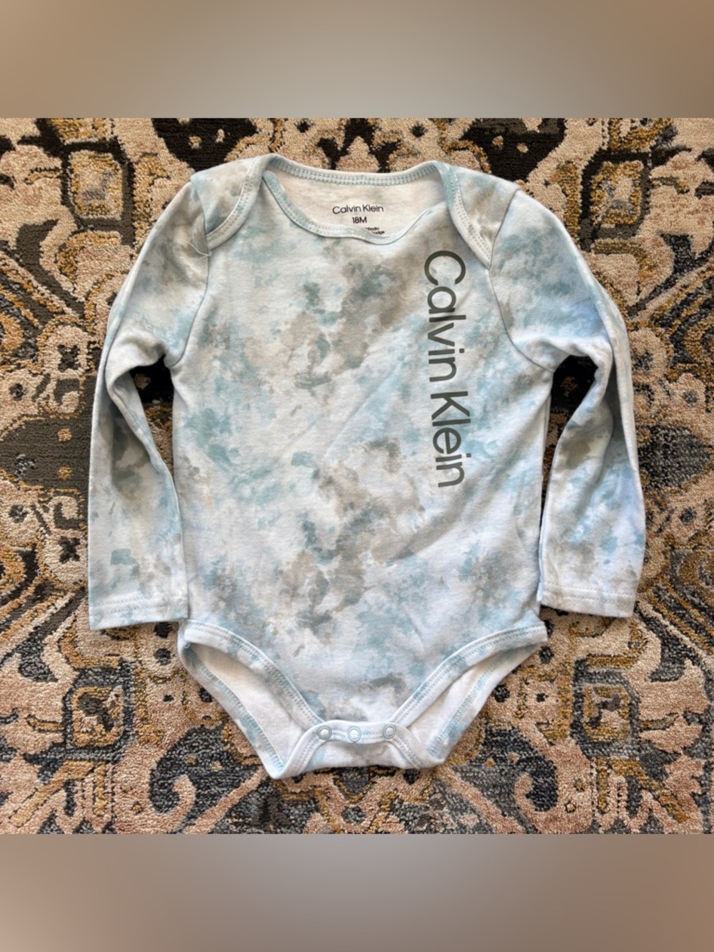 Calvin Klein Blue and Gray Tie-Dye Long-Sleeve One-Piece